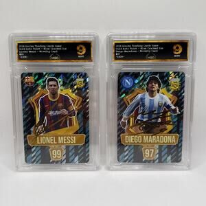 Diego Maradona & Lionel Messi Soccer Cards 2024 Grass Games - Graded 10 Gold Sig